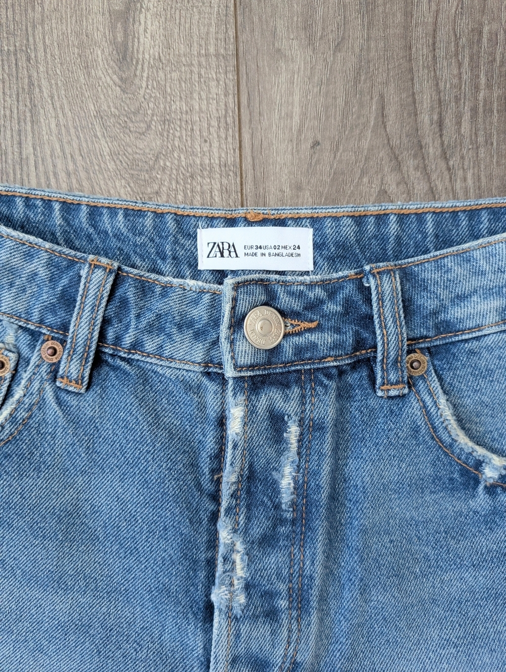 ZARA Y2K Medium Wash Blue High-Rise Distressed Jean Shorts Button Fly - Picture 3 of 9